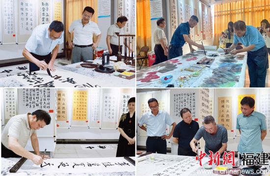 　　福建省文化名家走進寧德職業技術學院揮毫潑墨，或寫或畫，相互交流，切磋技藝。 林榕生 制圖
